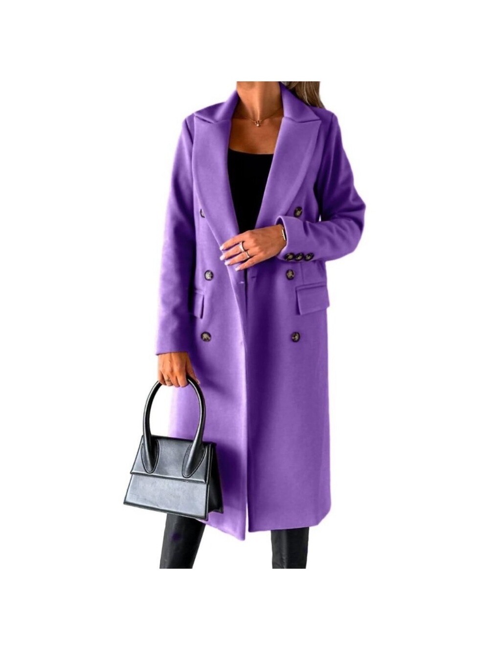 Womens Purple Long Wool Coat Double Breasted Trench Coat Fall Winter Clothes